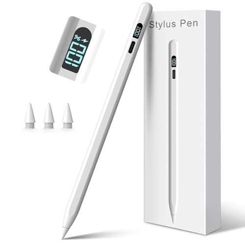 StylusHome iPad Pencil LED Display 15 Mins Fast Charge Stylus Pen for iPad with Palm Rejection for 2018-2025 iPad Air 3/4/5/M2/M3, iPad mini 5/6, iPad 6/7/8/9/10/11, iPad Pro 11",12.9"&M4 (White)