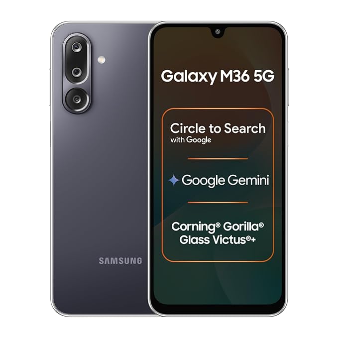 Samsung Galaxy M36 5G (Velvet Black, 8 GB RAM, 256 GB Storage)| Circle to Search| Google Gemini| Corning Gorilla Glass Victus+| 7.7mm Slim| AI Enhanced 50 MP OIS Triple Camera| Unmatched Nightography
