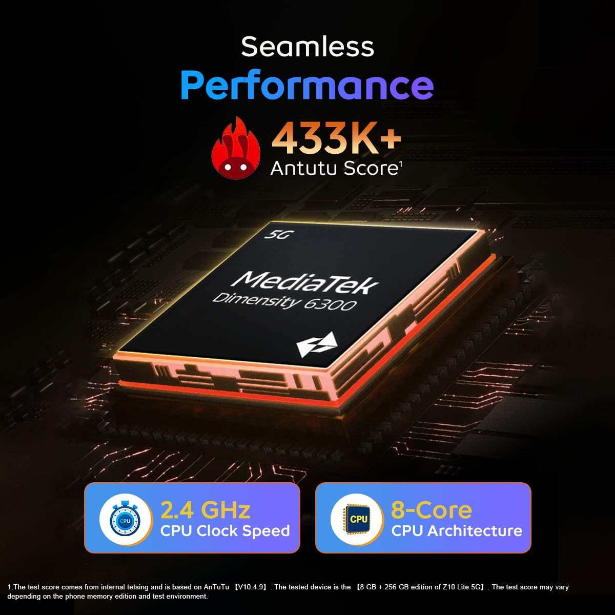 iQOO Z10 Lite 5G (Titanium Blue, 6GB RAM, 128GB Storage) | 6000 mAh Battery | Dimensity 6300 5G Processor with 433K+* AnTuTu Score | IP64 Rated & Military Grade Shock-Resistance*