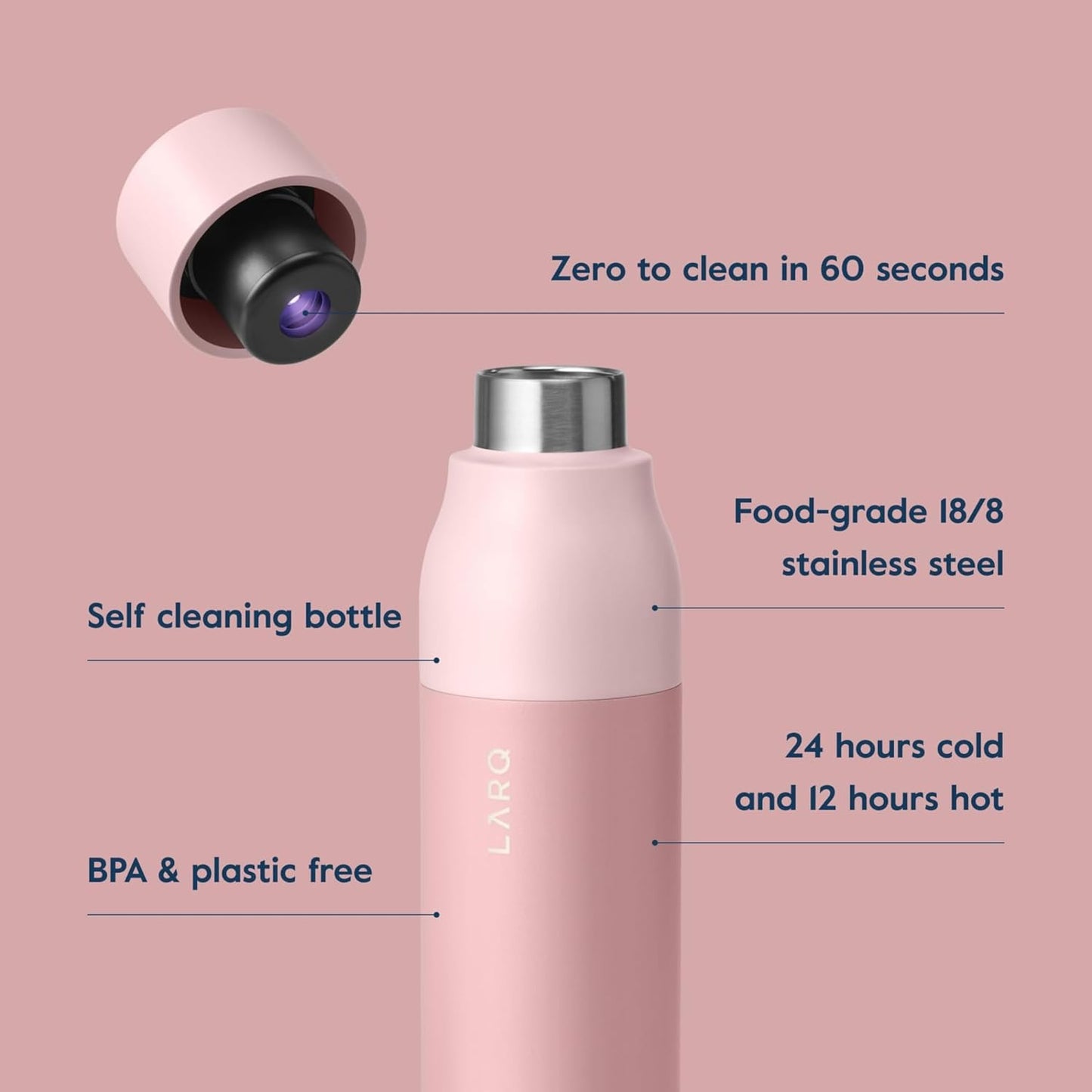 LARQ Bottle Purevis 17 Oz - Self-Cleaning And Insulated Stainless Steel Water Bottle With UV Water Purifier And Award-Winning Design | Reusable & Travel Friendly, 1-Year Warranty, Monaco Blue, 500 Ml