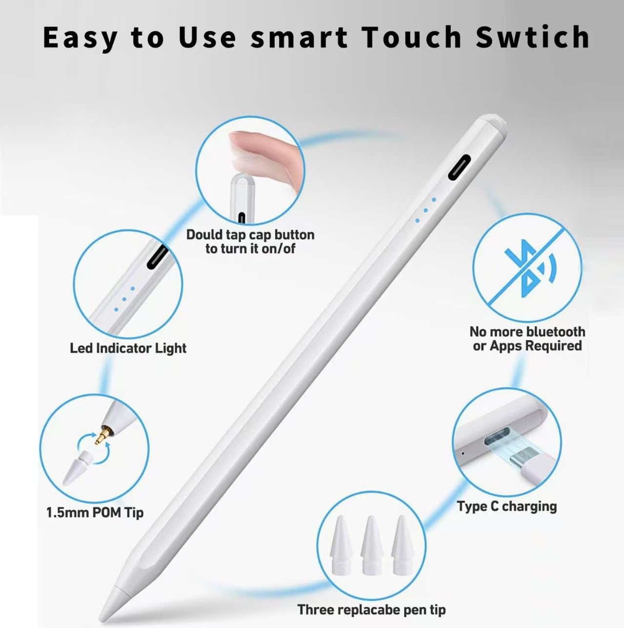 WeCool P1 iPad Pencil for iPad 10th/9th Generation, Stylus Pen for iPad with Upgraded 500mAh Battery | Palm Rejection | Magnetic Adsorption | Tilt Tech, Precise Stylus for iPad 2018-2024