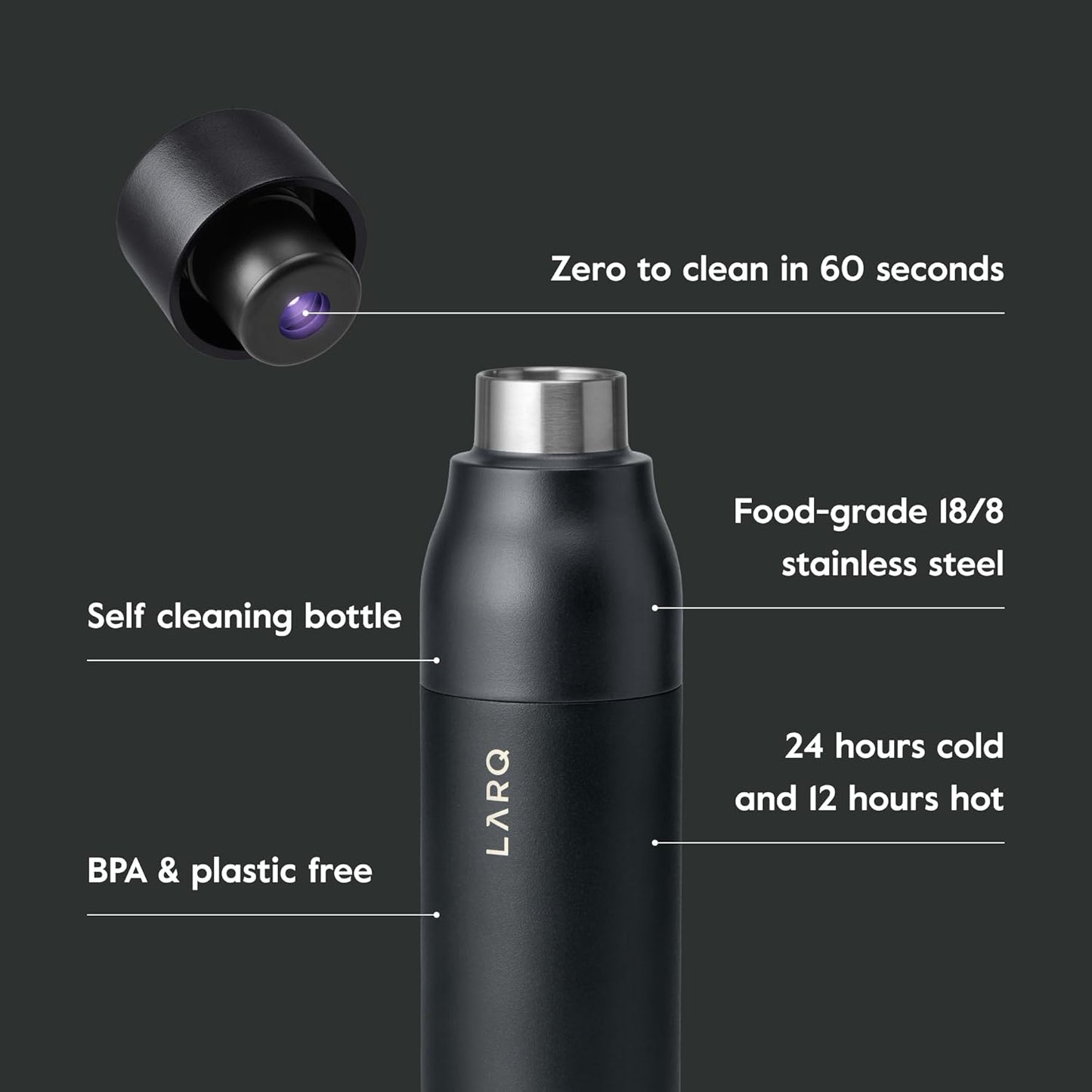 LARQ Bottle Purevis 17 Oz - Self-Cleaning And Insulated Stainless Steel Water Bottle With UV Water Purifier And Award-Winning Design | Reusable & Travel Friendly, 1-Year Warranty, Monaco Blue, 500 Ml