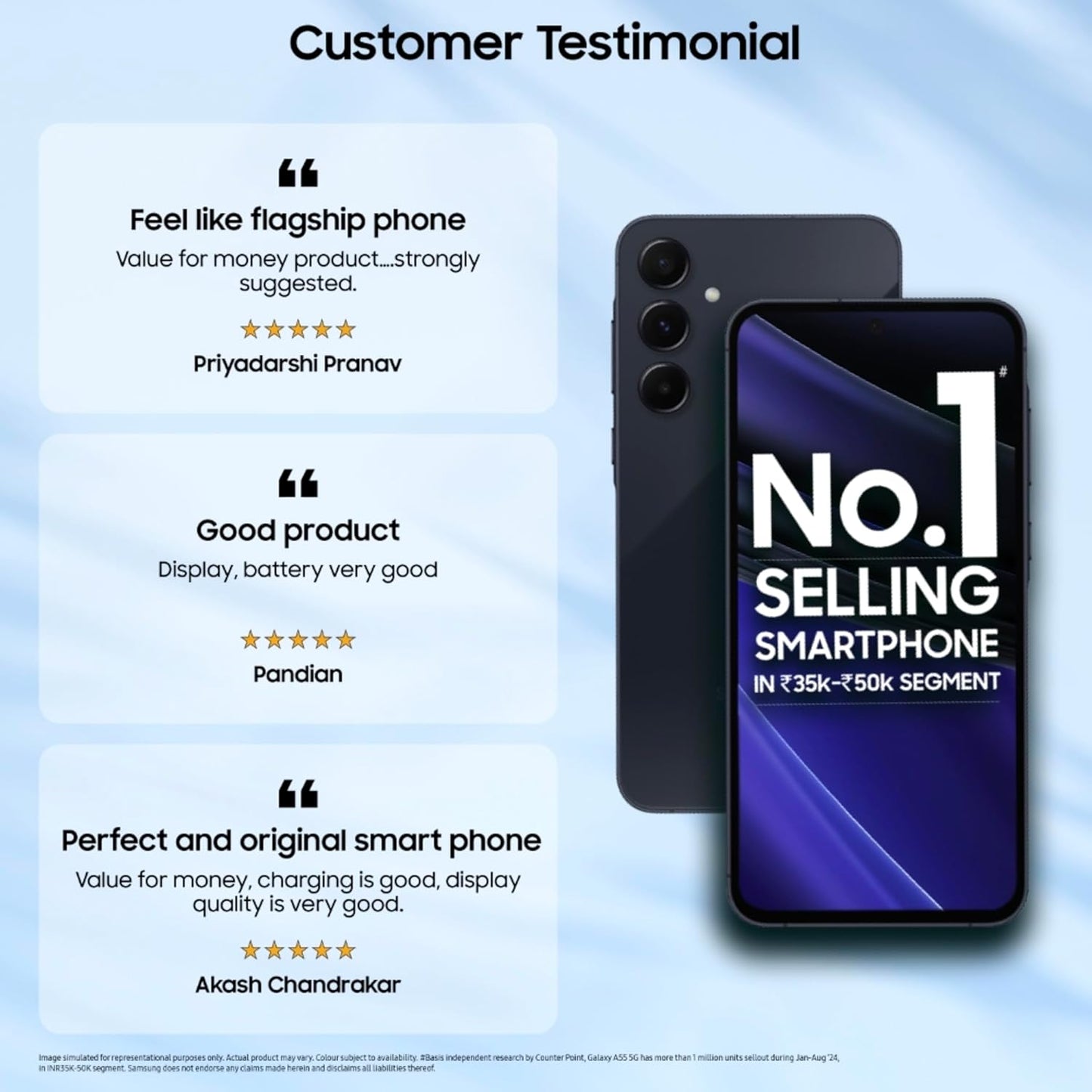 Samsung Galaxy A55 5G (Awesome Navy, 8GB RAM, 256GB Storage) | AI | Metal Frame | 50 MP Main Camera (OIS) | Super HDR Video| Nightography | IP67 | Corning Gorilla Glass Victus+ | sAMOLED Display