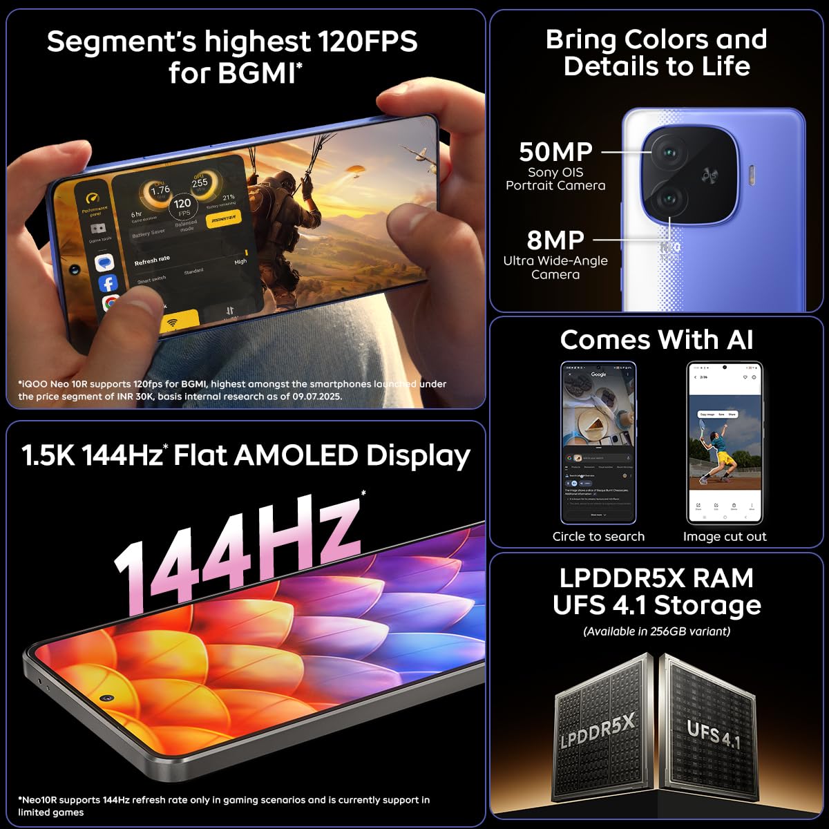 iQOO Neo 10R 5G (Moonknight Titanium, 12GB RAM, 256GB Storage) | Snapdragon 8s Gen 3 Processor | India's Slimmest 6400mAh Battery Smartphone | Segment's Most Stable 90FPS for 5 Hours