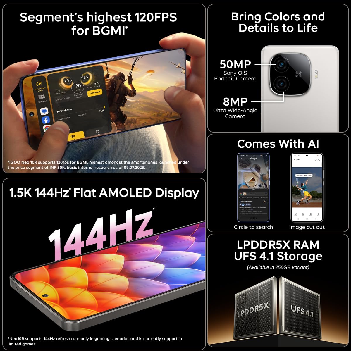 iQOO Neo 10R 5G (Moonknight Titanium, 12GB RAM, 256GB Storage) | Snapdragon 8s Gen 3 Processor | India's Slimmest 6400mAh Battery Smartphone | Segment's Most Stable 90FPS for 5 Hours