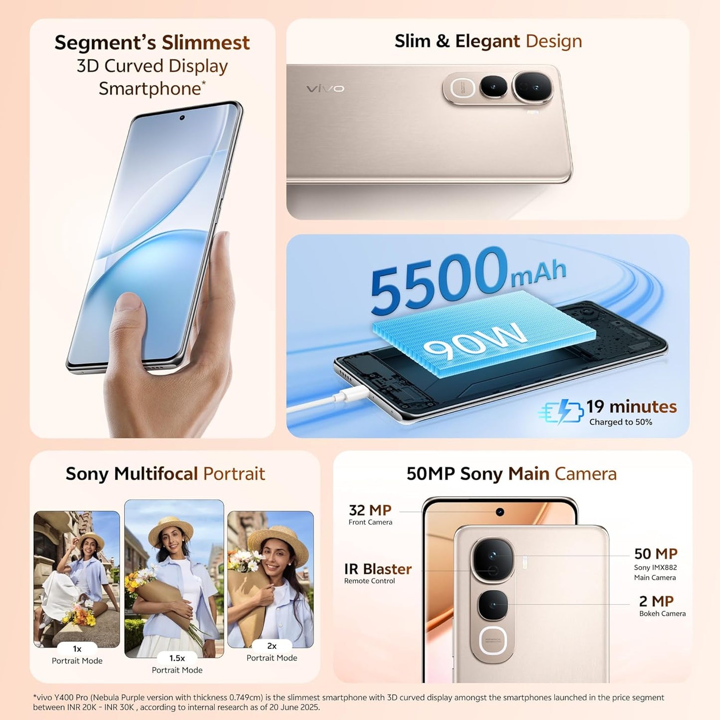 Vivo Y400 Pro 5G (Nebula Purple, 8GB RAM, 256GB Storage) with No Cost EMI/Additional Exchange Offers