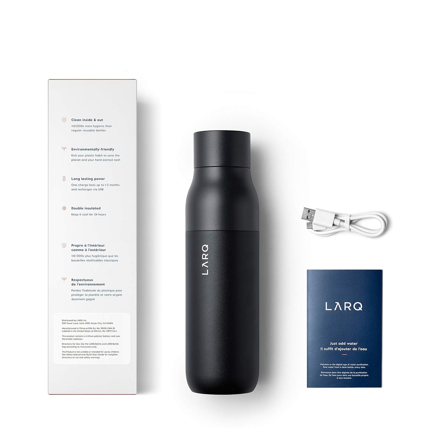 LARQ Bottle Purevis 17 Oz - Self-Cleaning And Insulated Stainless Steel Water Bottle With UV Water Purifier And Award-Winning Design | Reusable & Travel Friendly, 1-Year Warranty, Monaco Blue, 500 Ml