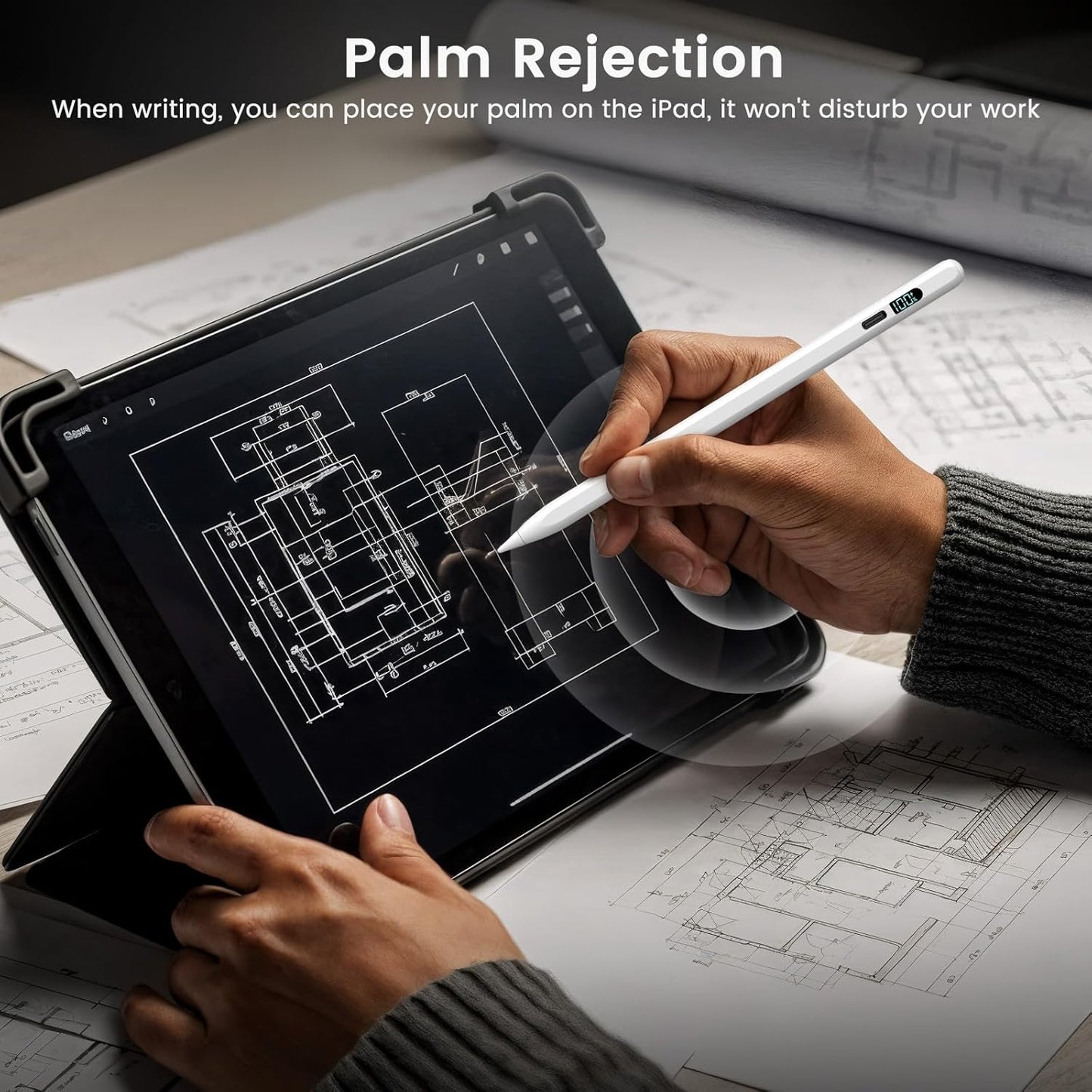 StylusHome iPad Pencil LED Display 15 Mins Fast Charge Stylus Pen for iPad with Palm Rejection for 2018-2025 iPad Air 3/4/5/M2/M3, iPad mini 5/6, iPad 6/7/8/9/10/11, iPad Pro 11",12.9"&M4 (White)